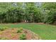 Large private backyard with lush landscaping, grass and storage shed at 11165 Bentley Chase Dr, Johns Creek, GA 30097