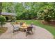 Relaxing backyard featuring a cozy fire pit with chairs, a covered patio, and beautiful landscaping for outdoor enjoyment at 11165 Bentley Chase Dr, Johns Creek, GA 30097
