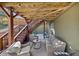 Cozy covered patio with comfortable seating and string lights, ideal for relaxation and entertaining at 213 Roseman Way, Woodstock, GA 30188