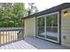 Deck with sliding glass doors, painted railings, and a serene wooded view at 350 White Birch Dr, Covington, GA 30016