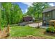 Sprawling backyard featuring a fire pit area, lush lawn, mature trees and landscaping at 3603 Allpoint Dr, Marietta, GA 30062