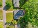An aerial shot of the home features a well-manicured lawn, mature trees, and a serene neighborhood setting at 1153 Chatsworth Dr, Avondale Estates, GA 30002