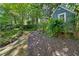 Backyard and garden with mature trees and landscaping surrounding a small storage shed at 446 Harold Ne Ave, Atlanta, GA 30307