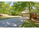 Long driveway leading to a two-car garage and house, nestled among mature trees and lush greenery at 1851 Mount Vernon Rd, Dunwoody, GA 30338