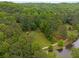 Overhead view showcases lush greenery and a lake, accented by a nature path and surrounding trees at 9295 Martin Rd, Roswell, GA 30076