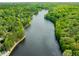 Beautiful aerial view showcasing a tranquil river winding through lush green landscapes and mature trees at 9295 Martin Rd, Roswell, GA 30076