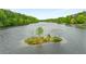 Lake view featuring a small island with lush greenery, showcasing the natural beauty of the community at 9295 Martin Rd, Roswell, GA 30076