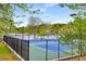 Community tennis courts with a lake view, framed by trees, offering a scenic playing experience at 9295 Martin Rd, Roswell, GA 30076
