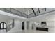 Spacious living room featuring a marble fireplace accent wall and access to the second story, kitchen, and hardwood floors at 409 Thunder Rd, Buford, GA 30518