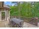 Outdoor dining on this back deck with view of luscious green forest for scenic dinners and social gatherings at 1315 Woodland Trce, Cumming, GA 30041
