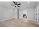 Bedroom featuring hardwood floors, ceiling fan, and recessed lighting at 407 Thunder Rd, Buford, GA 30518
