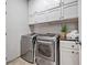 Well-equipped laundry room with modern washer and dryer, granite countertop, and ample storage cabinets at 2885 Arborwoods Dr, Alpharetta, GA 30022