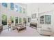 Bright living room features a stone fireplace, custom built-ins, and large windows overlooking the lush outdoors at 330 Plantation Way, Roswell, GA 30075