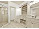 Bathroom featuring a glass shower, shaker cabinets, and tile flooring at 28 Summer Nw Pl, Cartersville, GA 30121