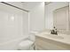 Clean bathroom featuring a tub/shower combo, neutral paint, and a cultured marble vanity at 28 Summer Nw Pl, Cartersville, GA 30121