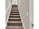Carpeted staircase with white trim provides access to the upper levels of the home at 28 Summer Nw Pl, Cartersville, GA 30121