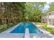 Inviting backyard pool with diving board surrounded by mature trees and landscaped gardens at 1047 Winding Branch Ct, Atlanta, GA 30338
