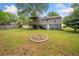 Backyard featuring a grassy lawn, ready for recreation, with a unique brick-lined fire pit as a focal point at 244 Pauladean Se Cir, Marietta, GA 30067