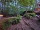 A tranquil backyard with lush greenery, a wooden fence, and path, perfect for relaxation at 7635 Blandford Pl, Atlanta, GA 30350