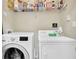 Bright laundry room features newer front-load washer and dryer, with shelving above for storage at 1850 Cotillion Dr # 3307, Atlanta, GA 30338