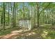 Backyard shed surrounded by lush trees, offering storage and potential workspace at 4315 Hickory Point Dr, Canton, GA 30115