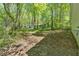 Backyard surrounded by trees, showing space between the home and the wooded area at 113 Fowler Dr, Bowdon, GA 30108