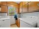 Functional laundry room with washer, dryer, sink, and plenty of storage at 135 Longview Rd, Fayetteville, GA 30214