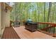 Spacious wooden deck featuring a built-in grilling station and wooded views at 315 Mossy Pointe, Duluth, GA 30097