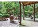 Inviting outdoor stone patio featuring charming wood furniture and a serene view of the surrounding lush greenery at 117 Manous Dr, Canton, GA 30115
