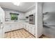 Eat-in kitchen with white cabinets and appliances plus great natural light at 2927 Ponderosa Cir, Decatur, GA 30033