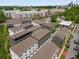 Extensive aerial view of modern townhomes, manicured lawns, and surrounding urban landscape, showcasing community living at 913 Spencer Ave, Atlanta, GA 30318