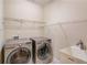 Well-equipped laundry room with modern washer, dryer, sink, and storage shelves at 4321 Lanier Ridge Walk # 1704, Cumming, GA 30041
