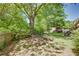 Large backyard with mature trees, playhouse, grass and a wooden fence in the back at 3397 Old Jonesboro Rd, Hapeville, GA 30354