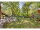 Lush backyard with mature trees, seating area, playhouse, providing a serene outdoor escape at 3397 Old Jonesboro Rd, Hapeville, GA 30354