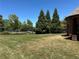 Spacious backyard with mature trees, iron fence, and well-maintained lawn on a sunny day at 187 Slate Dr, Buford, GA 30518