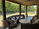 Covered outdoor seating area with a plush sofa and elegant patio furniture at 187 Slate Dr, Buford, GA 30518