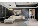 Contemporary living room with white sectional sofa and a black accent wall at 195 14Th St # 1403, Atlanta, GA 30309