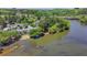 Scenic aerial view of townhomes along a river, showcasing the waterfront living and lush greenery at 1119 Riverbend Club Se Dr, Atlanta, GA 30339