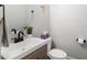 Powder room featuring modern fixtures, vanity sink, and a neutral color palette at 416 Battlefield Creek Dr, Marietta, GA 30064