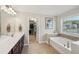 Bright bathroom featuring double vanity, soaking tub, and walk-in closet at 2315 Saddle Brook Trce, Cumming, GA 30040