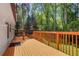 Back deck with orange railing and views of the yard and lush mature trees at 2645 Davenport Rd, Duluth, GA 30096