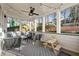 Inviting screened porch with comfortable seating, ceiling fan, and views of the landscaped backyard at 2580 Defoors Ferry Nw Rd, Atlanta, GA 30318