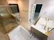 Modern bathroom with dual sinks, a jacuzzi tub, and a walk-in glass shower at 3312 Winter Wood Ct, Marietta, GA 30062