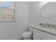 Powder room with vanity, toilet and window at 4680 Glen Level Dr, Sugar Hill, GA 30518