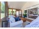 Cozy sunroom with plush seating, a wood ceiling, and sliding glass doors leading to the kitchen at 5036 Chestnut Forest Ln, Dunwoody, GA 30360