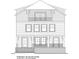 Detailed front elevation blueprint showing a three story house with balconies and brick foundation at 135 Alcovy Ter, Alpharetta, GA 30009