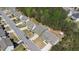 Aerial view of neighborhood homes along a street, surrounded by mature trees at 401 Daffodil Dr, Temple, GA 30179