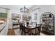 Dining area features a wooden table, decorative lighting, and a view of the backyard at 401 Daffodil Dr, Temple, GA 30179