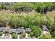 Aerial view of the neighborhood showcasing tree coverage and the home's proximity to a large open green space at 7035 W Mountain Xing, Cumming, GA 30041