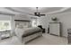 Primary bedroom featuring a ceiling fan, bedside tables, dresser, and large windows with views at 7035 W Mountain Xing, Cumming, GA 30041